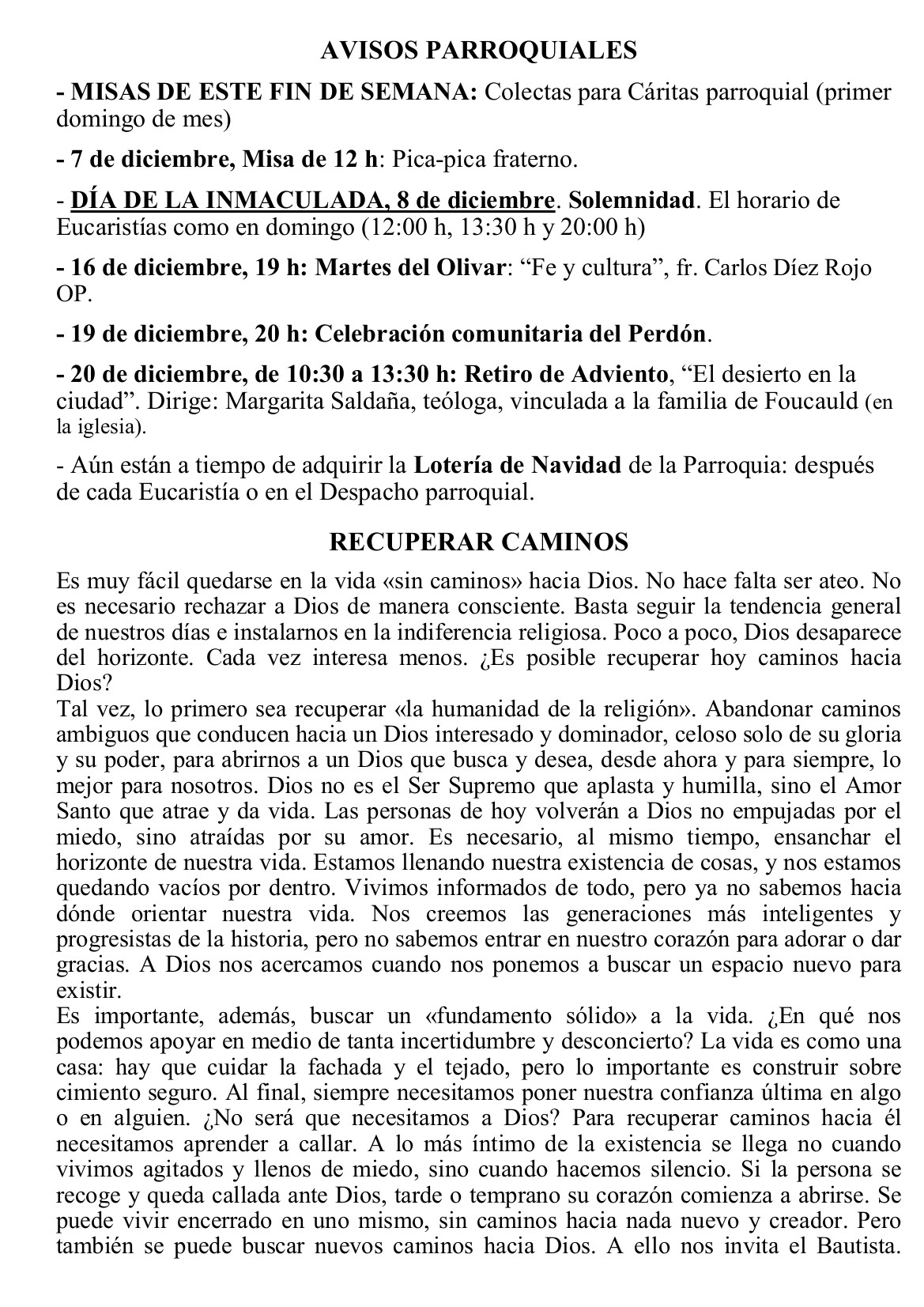 Hoja Parroquial 7 DICIEMBRE SEGUNDO ADVIENTO Cp4
